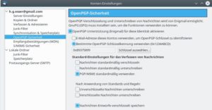 Abbildung 3: In den OpenGPG-Einstellungen des Mailkontos geben Sie an, ob Sie Mails immer verschl&uuml;sseln und/oder signieren wollen. 