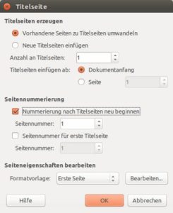 Abbildung 2: Über diesen Dialog stellen Sie ein, dass die Seitennummerierung erst nach dem Deckblatt beginnt.