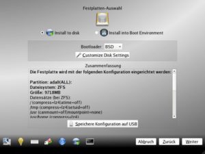 Abbildung 5: W&auml;hrend BSD-Installer in der Regel im Textmodus arbeiten, bietet TrueOS ein grafisches Tool. 