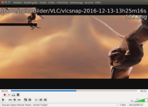 Abbildung 6: Am oberen Rand blendet der VLC Mediaplayer den Namen und den Aufenthaltsort des Screenshots ein (hier: "/home/huhn/Bilder/VLC/vlcsnap-2016-12-13-13h25m16s532.png"). 