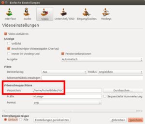 Abbildung 7: In den VLC-Einstellungen &auml;ndern Sie den Ordner, in dem der Player seine Videoschnappsch&uuml;sse abspeichert. 