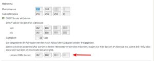 Abbildung 1: Obwohl die Fritzbox&nbsp;7390 auf den ersten Blick keinen Eintrag f&uuml;r einen lokalen DNS-Server erlaubt, findet sich in den Tiefen der Oberfl&auml;che doch ein passender Punkt in der Konfiguration. 