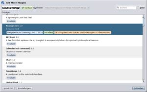 Abbildung 3: Neben den bereits installierten Widgets bietet das Projekt weitere zum Herunterladen an. Ein Neustart der Software aktiviert sie. 