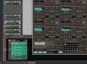 Abbildung 5: Der VST-Synth DEXED bietet mehrere Hundert Parameter. Gut, dass die generische Oberfl&auml;che von Bitwig Studio&nbsp;2 eine Suchfunktion anbietet. Die Nummern der von einem Edirol-MIDI-Keyboard auf die Parameter gelegten Regler zeigt Version&nbsp;2 direkt in der Liste an. 