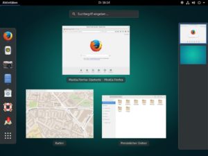 Abbildung 5: Erst die Windows-Taste holt bei Gnome 3 die Anwendungsstarter sowie Programm- und Desktops-Infos in den Vordergrund.