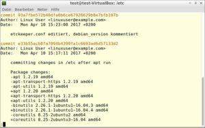 Abbildung 7: Mit <code>git log</code> listen Sie alle vorgenommenen Commits samt Revisions-ID auf. 