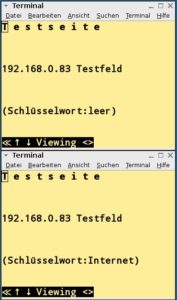 Abbildung 7: Für den Test des Skripts kamen zwei Seiten zum Einsatz, die sich jeweils durch die Nachricht unterscheiden.