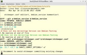 Abbildung 8: Mit <code>git show</code> und der ID eines Commits wird dieser detailliert angezeigt. 