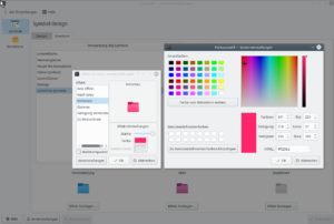 Abbildung 11: Mehrere Schritte f&uuml;hren zur Farbver&auml;nderung aller Symbole nach dem KDE-Neustart. 