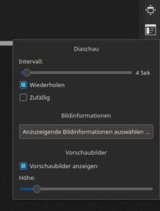 Abbildung 15: Die Diaschau ist bei Gwenview nur im Vollbildmodus &uuml;ber das untere Symbol in der Navigationsleiste einstelltbar. 