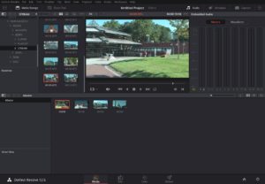 Abbildung 1: Das Arbeitsfenster der Software pr&auml;sentiert sich in der Grundeinstellung stets bildschirmf&uuml;llend. Hier wurden bereits einige Clips von der Festplatte in das Projekt &uuml;bernommen. 
