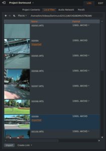 Abbildung 3: Die kleinen Vorschaubilder erleichtern die Auswahl der benötigten Clips. Ein Doppelklick importiert das entsprechende Video besonders fix. Alle mit <span class="ui-element">Import</span> markierten Clips hat Lightworks bereits übernommen.