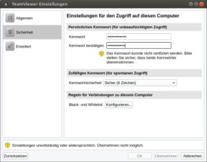 Abbildung 3: Das Teamviewer-Passwort &auml;ndert sich sp&auml;testens nach einem Neustart. Mit einem pers&ouml;nlichen Kennwort k&ouml;nnen Sie sich jederzeit anmelden. 