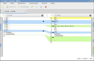 Abbildung 5: Beim Vergleich hebt die Software durch Linie und Farben die Unterschiede zwischen zwei Dateien hervor und bietet Ihnen zugleich M&ouml;glichkeiten, Teile von einer Seite zur anderen zu &uuml;bernehmen. 