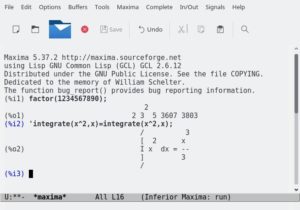 Abbildung 5: Auch im weit verbreiteten Texteditor Emacs l&auml;sst sich Maxima nahtlos integrieren. 