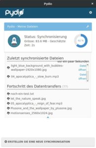 Abbildung 8: Die grafische Oberfl&auml;che des Sync-Clients zeigt Ihnen in der &Uuml;bersicht die zuletzt synchronisierten Dateien an. 