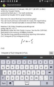 Abbildung 8: Berechnungen mit der Maxima-App f&uuml;r Android. Wie ihr Desktop-Verwandter beherrscht sie das Erstellen von Plots. 
