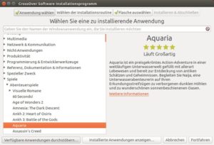 Abbildung 6: Klappen Sie eine Kategorie auf, um die Unterabteilungen und deren Einträge zu erreichen. Im rechten Fensterteil sehen Sie, wie gut CrossOver die Anwendung unterstützt.