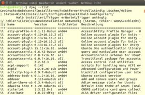 Abbildung 3: Mit dem Kommando "dpkg --list" erhalten Sie im Terminal eine Aufstellung aller installierten Pakete. Der Befehl funktioniert auf allen Debian-basierten Distributionen (hier Ubuntu). 