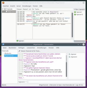 Abbildung 8: HexChat (oben) und das KDE-Programm Konversation sind zwei beliebte grafische IRC-Clients. 