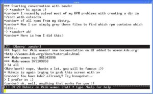 Abbildung 5: Der IRC-Client ircII l&auml;uft im Terminalfenster &ndash; das Bild ist von 2001, das Programm sieht heute noch genauso aus. 