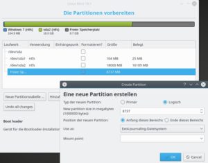 Abbildung 3: Legen Sie Partitionen selbst an, geben Sie jeweils Größe, Dateisystem und "Mount point" an.