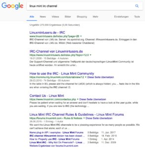 Abbildung 9: Sie vermuten, dass es zu einem Programm oder einer Linux-Distribution einen IRC-Channel gibt? Googeln Sie den Namen und "IRC Channel", werden Sie meist f&uuml;ndig. 
