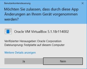 Abbildung 2: Erlauben Sie VirtualBox, &Auml;nderungen durchzuf&uuml;hren. 
