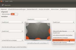 Abbildung 1: &Uuml;ber das Unity Tweak Tool k&ouml;nnen Sie die aktiven Ecken einschalten und Aktionen f&uuml;r die vier Ecken und die vier R&auml;nder einrichten. 