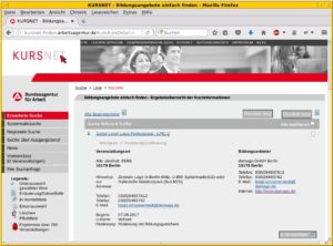 Abbildung 1: Kursauswahl in der Bildungsdatenbank der BA. 