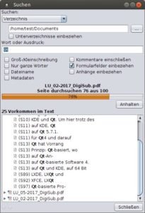 Abbildung 3: &Uuml;ber die <span class="ui-element">Erweiterte Suche</span> lassen sich ganze Verzeichnisse mit PDF-Dokumenten auf den gew&uuml;nschten Begriff hin untersuchen. 