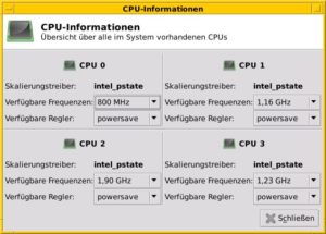 Abbildung 3: Steuern der CPUs über das xfce-cpufreq-plugin.