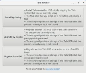 Abbildung 5: Mithilfe dreier Installationsoptionen packen Sie Tails auf einen USB-Stick oder eine SD-Speicherkarte. Alternativ aktualisieren Sie damit auch bereits vorhandene Systeme. 