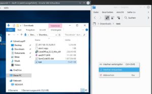 Abbildung 5: Beim Kopieren von Dateien via Drag&nbsp;&amp;&nbsp;Drop von Gast zu Wirt &ouml;ffnet Virtualbox einen Dialog, bei dem die Auswahl von <span class="ui-element">Hier entpacken</span> systematisch zum Absturz von Dolphin f&uuml;hrte. 