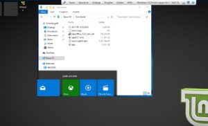 Abbildung 7: Der nahtlose Modus von Virtualbox erwies sich im Test als praktisch nicht zu benutzen. Die oben eingeblendete <span class="ui-element">Benutzerschnittstelle</span> blieb ohne Funktion. 