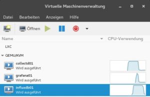 Abbildung 9: Alle drei Testsysteme erscheinen nun samt Lastangabe im Virt-manager.