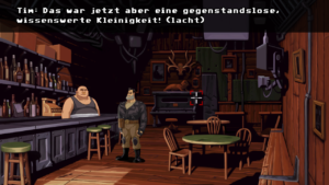 Wer in den Optionen die Audio-Kommentare einschaltet, kann in fast jeder Szene per [a] die Erinnerungen von Tim Schafer und den anderen Entwicklern abrufen.