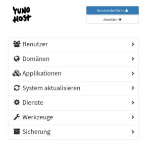 Abbildung 1: Der erste Blick in das Backend zeigt alle Kategorien auf, darunter den Bereich, in dem Sie die Dienste auf dem Host konfigurieren. 