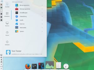 Abbildung 1: Das Latte-Dock am unteren Bildschirmrand und das klassische KDE-Panel ausgeklappt links. 