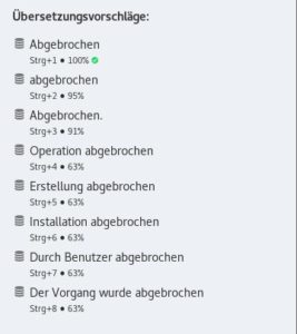 Abbildung 2: Die Auswahl von Übersetzungsvarianten fällt durch Prozentangaben für die Deckungsgleichheit leichter.