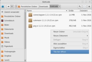 Abbildung 5: Tilix lässt sich direkt im Kontextmenü von Nautilus erreichen.