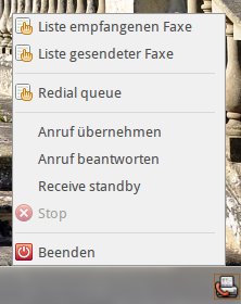 Abbildung 6: Im Systemtray haben Sie einen schnellen Zugriff auf die wichtigsten Funktionen von Efax-gtk. 