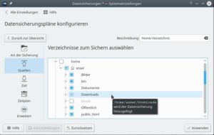 Abbildung 4: Wählen Sie bei den "Quellen" aus, was Sie sichern wollen.