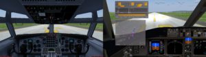 Abbildung 17: Das 707er-Cockpit (links) erstrahlt im Glanz der 50er-Jahre. Die 737 daneben besitzt dagegen ein modernes "Glass Cockpit" mit LCD-Schirmen. Beide Modelle kommen den echten Flugzeugen ziemlich nahe. 