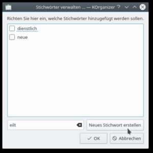 Abbildung 13: Hier geben Sie ein neues Kategoriestichwort ein, w&auml;hlen eines aus der oberen Liste oder l&ouml;schen es. 