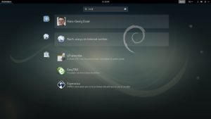 Abbildung 7: Wenn Sie über die Aktivitäten-Übersicht nach etwas suchen, blendet Gnome unter anderem Treffer aus den Kontakten und aus der Softwaresammlung ein.