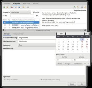 Abbildung 13: Anders als die Freitexteintr&auml;ge im Kalender kennen die Aufgaben in Osmo F&auml;lligkeitsdaten und eine Alarm-Funktion. 