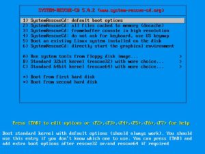 Abbildung 1: SysRescCD bietet eine Vielzahl verschiedener Startoptionen an, darunter auch den Start diverser Floppy-Images für verschiedene Einsatzzwecke.