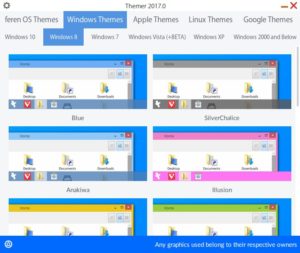 Abbildung 1: Der Feren-Themer bietet Looks im Stil von Windows&nbsp;3.1 bis&nbsp;10, dazu Mac OS&nbsp;X sowie Ubuntu und Mint in vielen Varianten. 