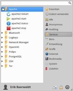 Abbildung 2: Vorkonfigurierte Dienste starten Sie mit einem Klick im Startmenü von Backbox.